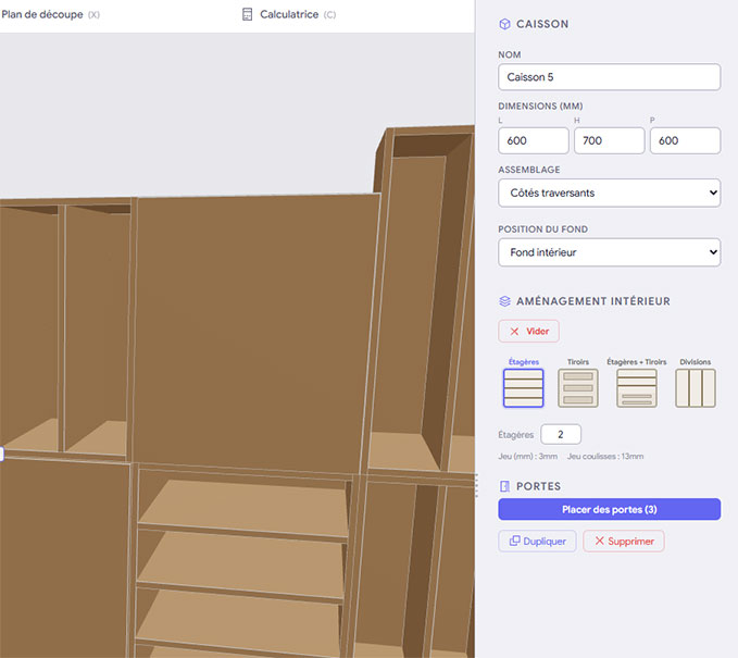 Configuration d'un caisson